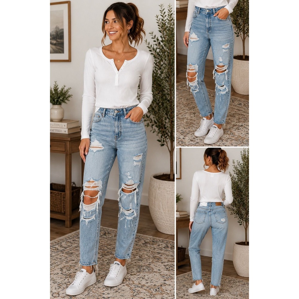 American Eagle Strigid Mom Jean 10 Long 30W Distressed Ripped NWT